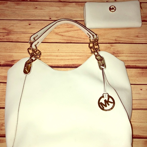 Michael Kors Handbags - White MK tote with matching wallet